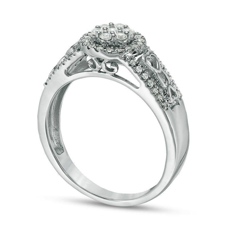 0.33 CT. T.W. Composite Natural Diamond Frame Heart Shank Engagement Ring in Solid 10K White Gold