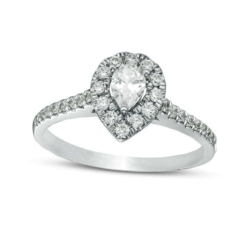 0.50 CT. T.W. Pear-Shaped Natural Diamond Frame Engagement Ring in Solid 14K White Gold