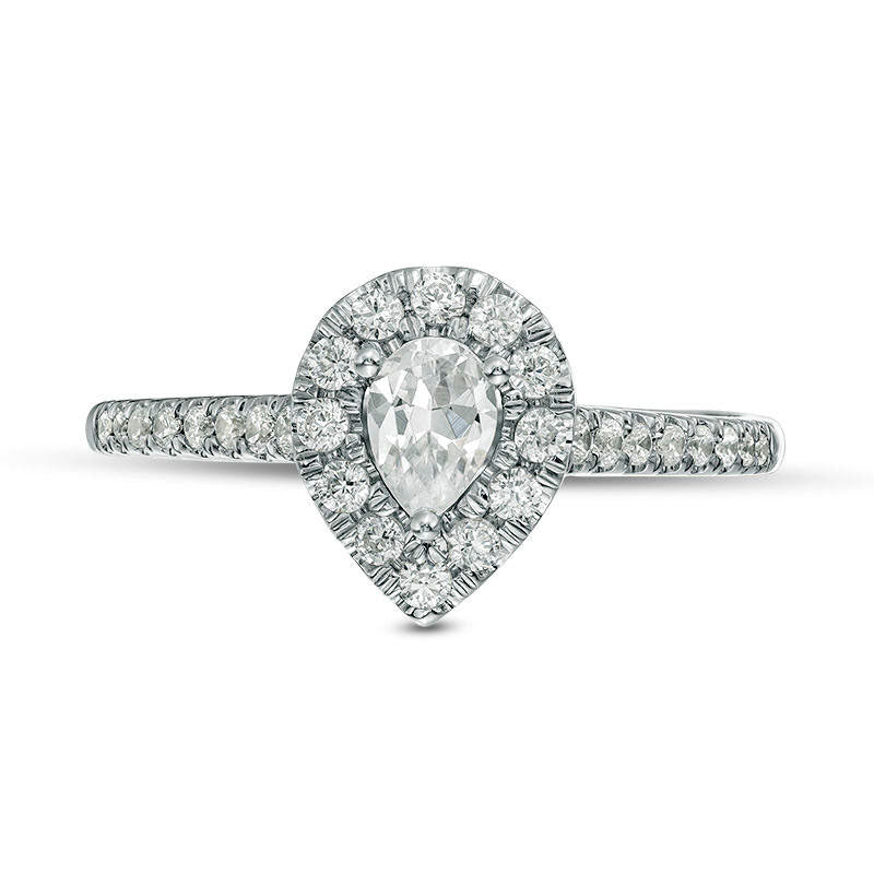 0.50 CT. T.W. Pear-Shaped Natural Diamond Frame Engagement Ring in Solid 14K White Gold