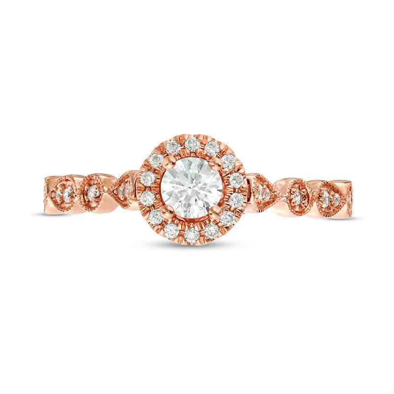 0.38 CT. T.W. Natural Diamond Frame Alternating Shaped Shank Antique Vintage-Style Engagement Ring in Solid 14K Rose Gold