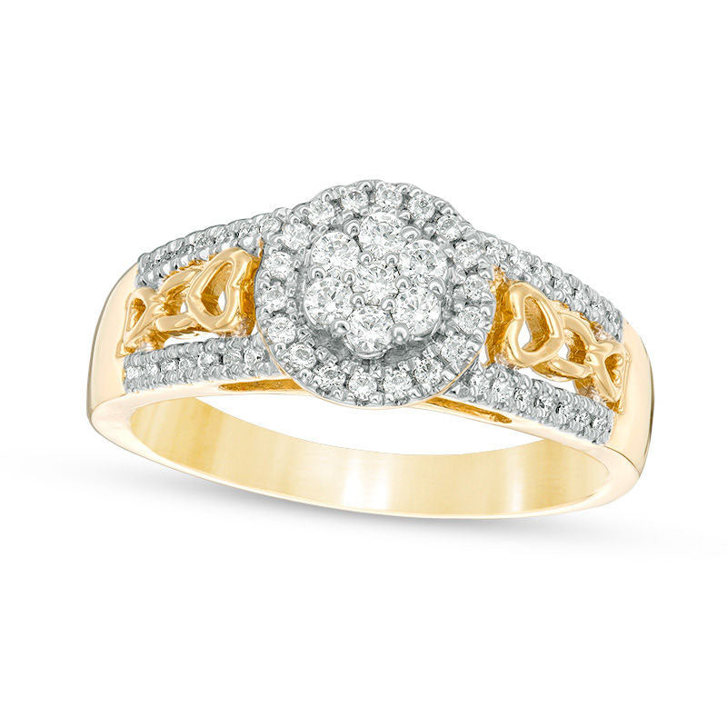 0.33 CT. T.W. Composite Natural Diamond Frame Heart Shank Engagement Ring in Solid 10K Yellow Gold