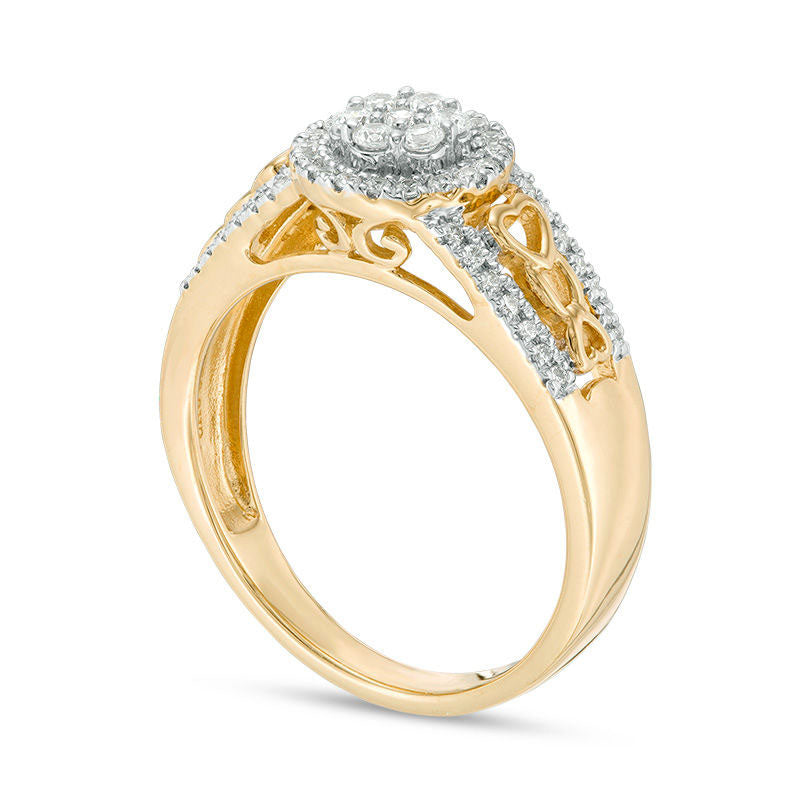 0.33 CT. T.W. Composite Natural Diamond Frame Heart Shank Engagement Ring in Solid 10K Yellow Gold