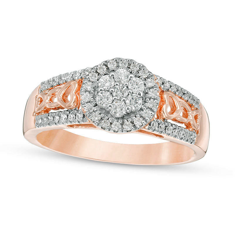 0.33 CT. T.W. Composite Natural Diamond Frame Heart Shank Engagement Ring in Solid 10K Rose Gold