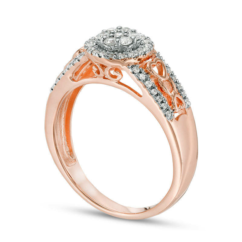 0.33 CT. T.W. Composite Natural Diamond Frame Heart Shank Engagement Ring in Solid 10K Rose Gold