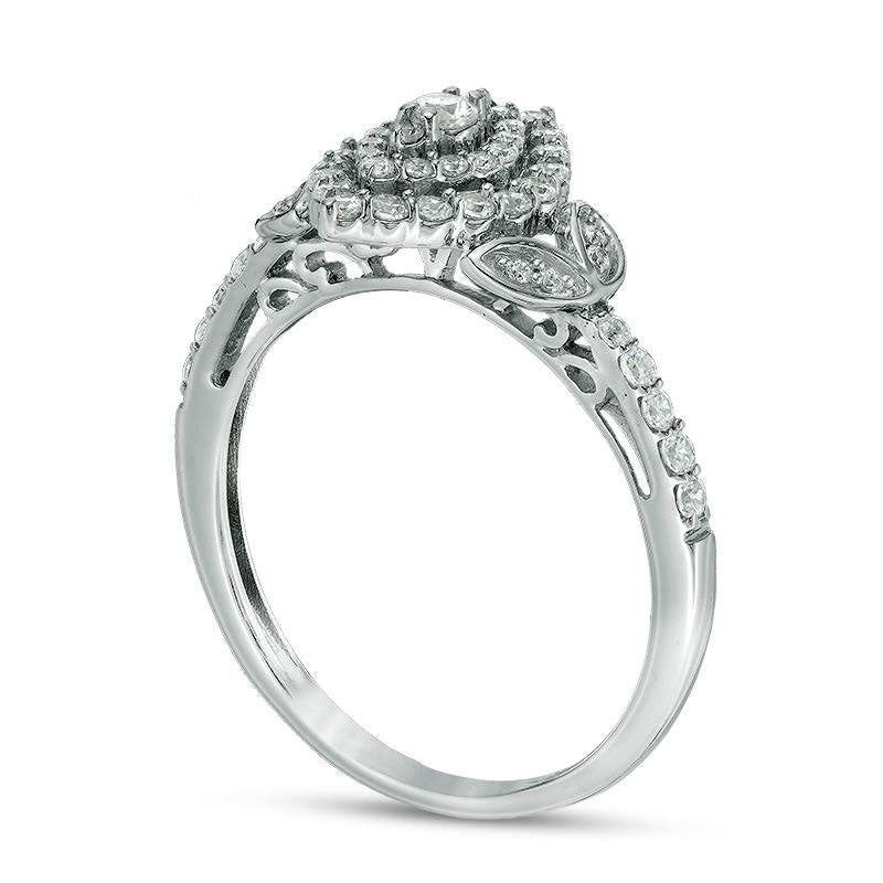 0.50 CT. T.W. Natural Diamond Double Marquise Frame Petal-Sides Engagement Ring in Solid 10K White Gold