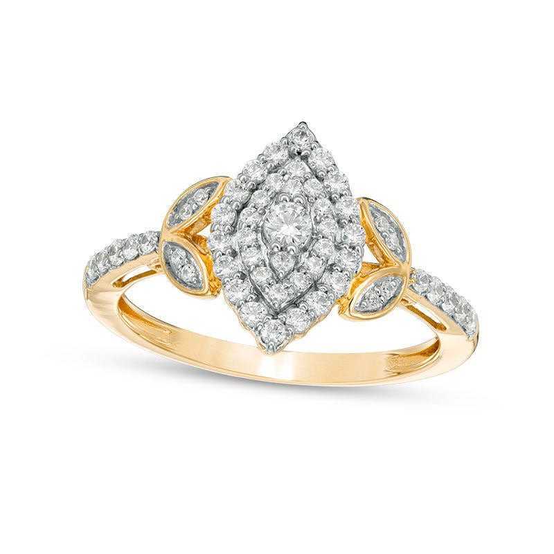 0.50 CT. T.W. Natural Diamond Double Marquise Frame Petal-Sides Engagement Ring in Solid 10K Yellow Gold