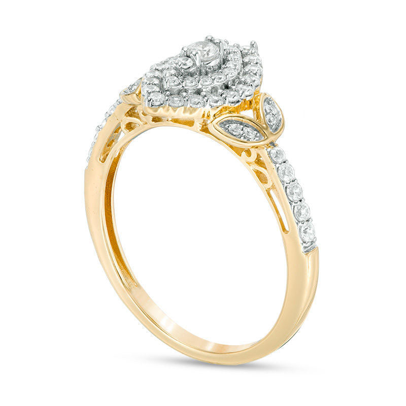 0.50 CT. T.W. Natural Diamond Double Marquise Frame Petal-Sides Engagement Ring in Solid 10K Yellow Gold