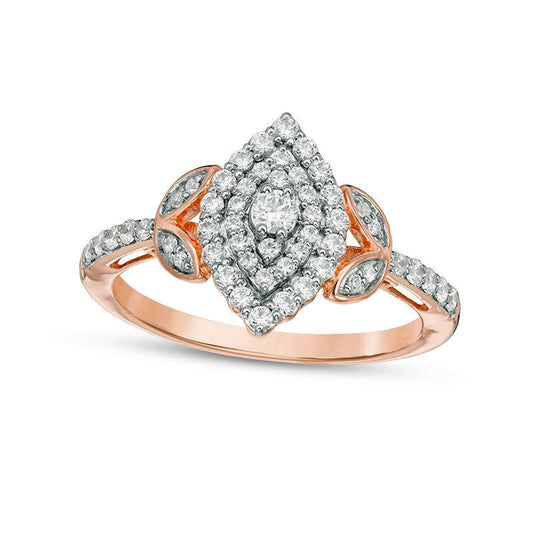 0.50 CT. T.W. Natural Diamond Double Marquise Frame Petal-Sides Engagement Ring in Solid 10K Rose Gold