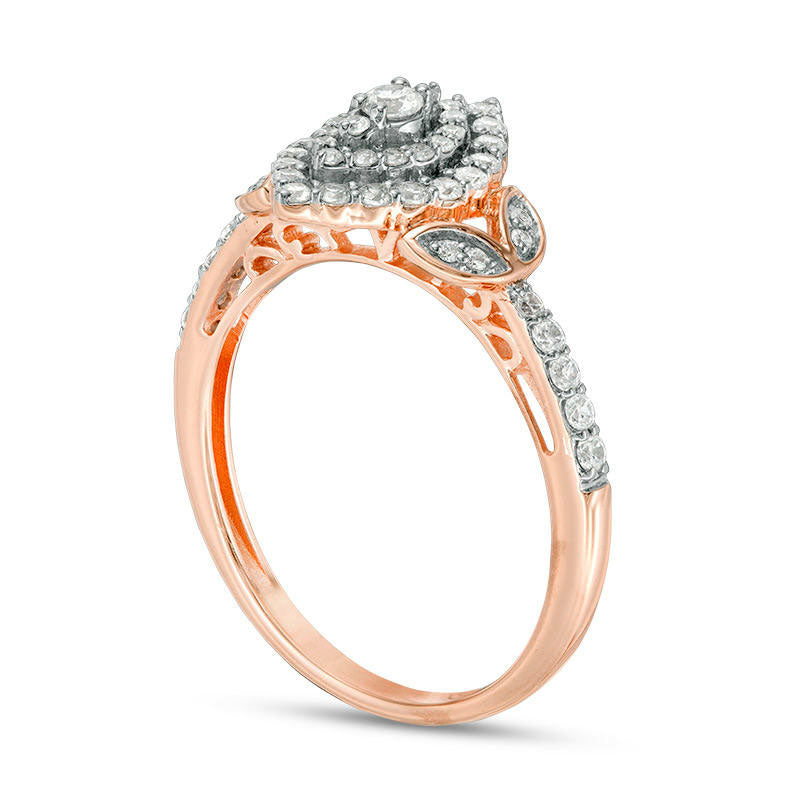 0.50 CT. T.W. Natural Diamond Double Marquise Frame Petal-Sides Engagement Ring in Solid 10K Rose Gold