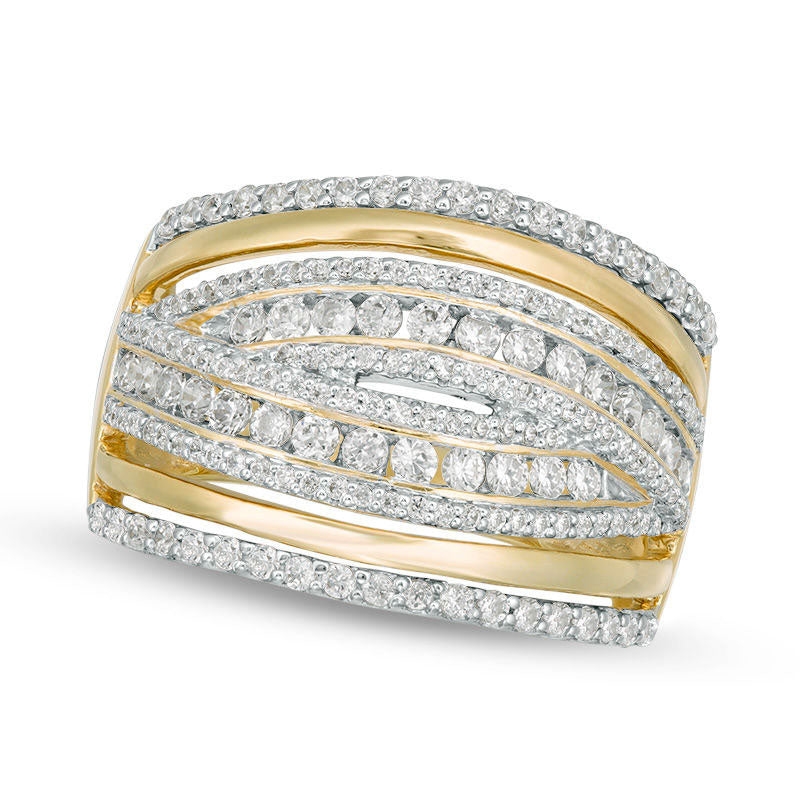 1.0 CT. T.W. Natural Diamond Multi-Row Crossover Ring in Solid 14K Gold