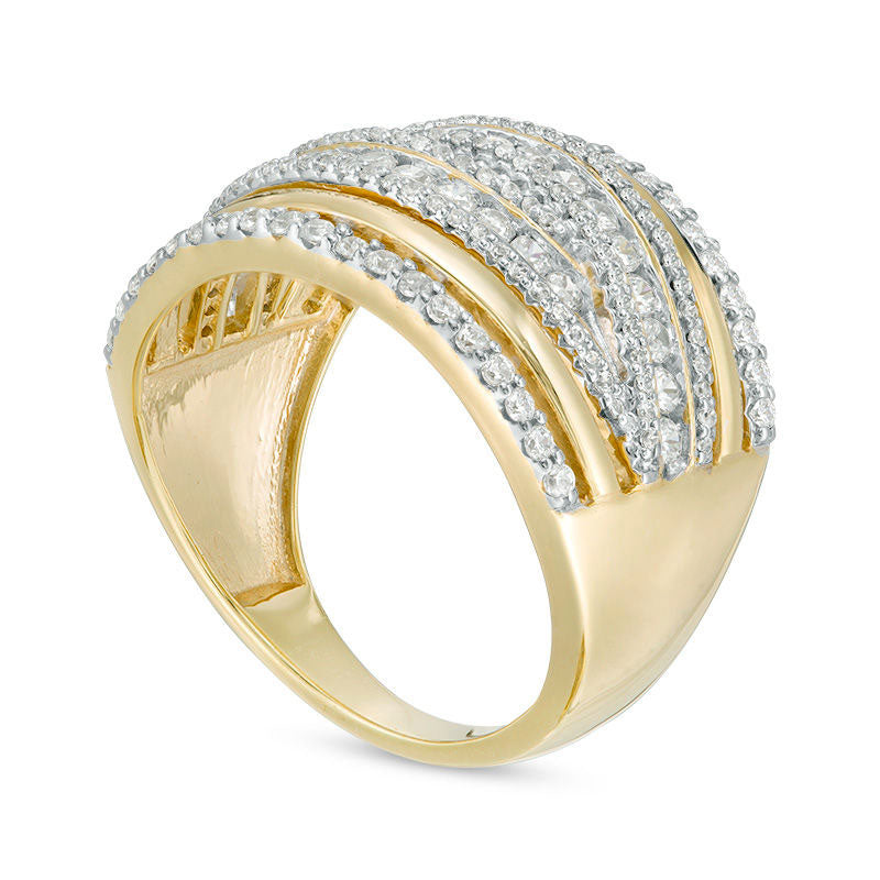 1.0 CT. T.W. Natural Diamond Multi-Row Crossover Ring in Solid 14K Gold