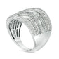 1.0 CT. T.W. Baguette and Round Natural Diamond Multi-Row Three Wave Ring in Solid 10K White Gold