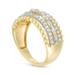 0.75 CT. T.W. Baguette and Round Natural Diamond and Beaded Multi-Row Split Ring in Solid 10K Yellow Gold