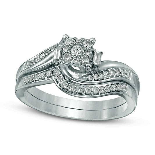 0.33 CT. T.W. Composite Natural Diamond Bypass Swirl Bridal Engagement Ring Set in Solid 10K White Gold