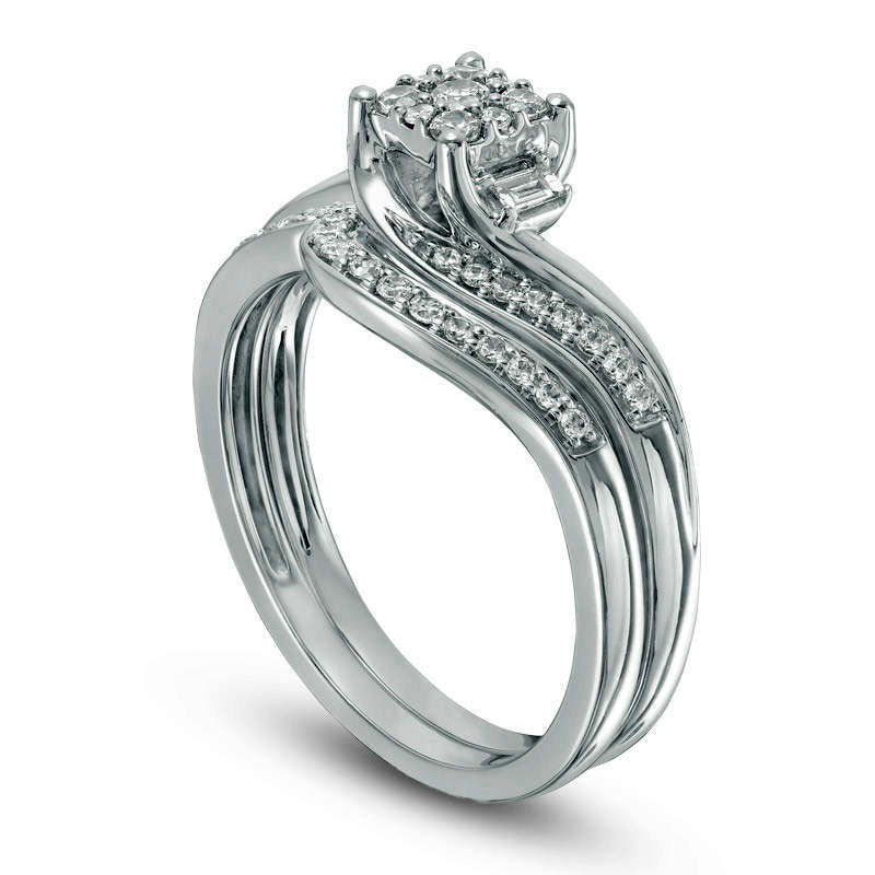 0.33 CT. T.W. Composite Natural Diamond Bypass Swirl Bridal Engagement Ring Set in Solid 10K White Gold