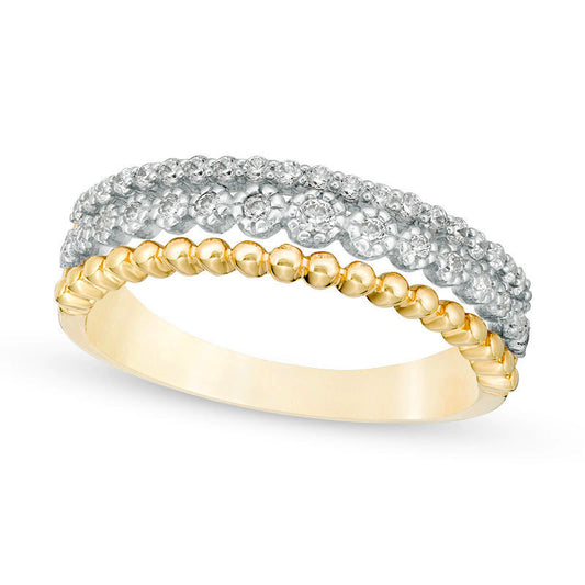 0.25 CT. T.W. Natural Diamond and Beaded Multi-Row Ring in Solid 10K Yellow Gold