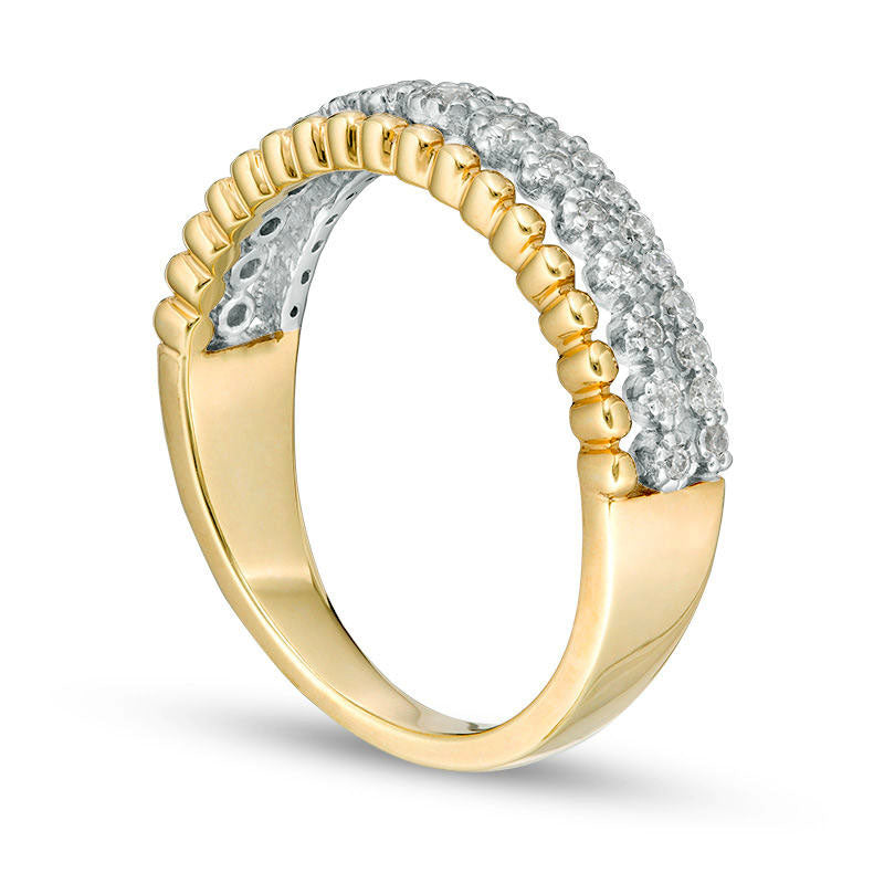 0.25 CT. T.W. Natural Diamond and Beaded Multi-Row Ring in Solid 10K Yellow Gold