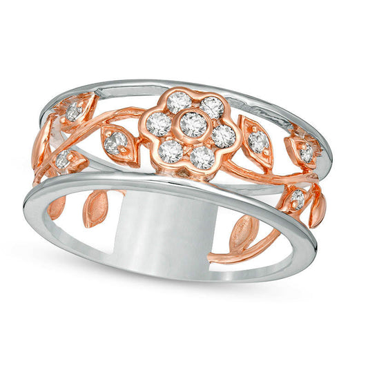 0.25 CT. T.W. Natural Diamond Flower and Vine Ring in Solid 10K Two-Tone Gold