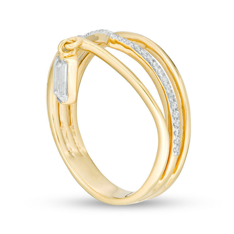 0.33 CT. T.W. Baguette and Round Natural Diamond Chevron with Dangle Ring in Solid 10K Yellow Gold
