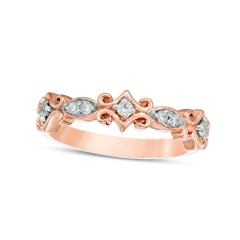 0.10 CT. T.W. Natural Diamond Scroll Stackable Band in Solid 10K Rose Gold