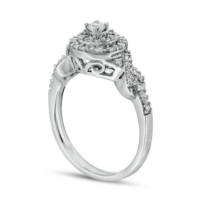 0.38 CT. T.W. Natural Diamond Double Frame "X"-Sides Engagement Ring in Solid 10K White Gold