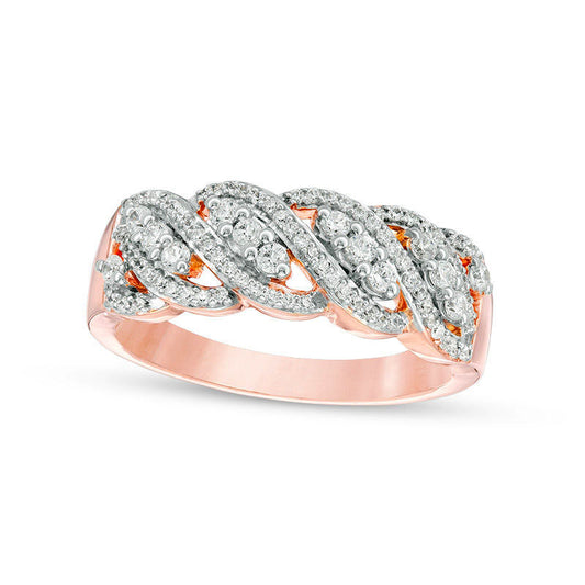 0.33 CT. T.W. Natural Diamond Wave Band in Solid 10K Rose Gold