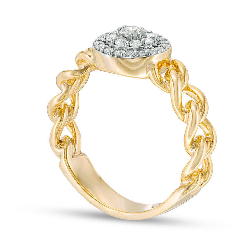 0.33 CT. T.W. Natural Diamond Double Frame Chain Link Shank Engagement Ring in Solid 10K Yellow Gold