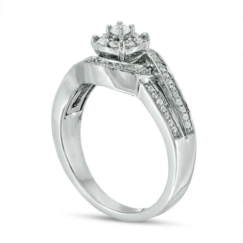 0.33 CT. T.W. Natural Diamond Frame Bypass Engagement Ring in Solid 10K White Gold