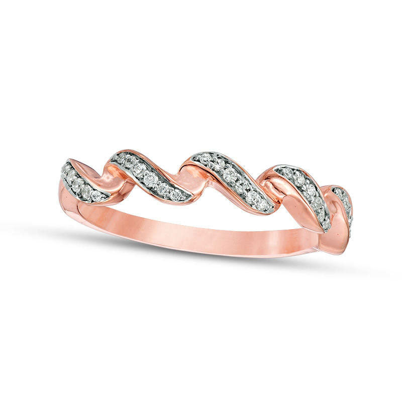 0.13 CT. T.W. Natural Diamond Twist Stackable Band in Solid 10K Rose Gold