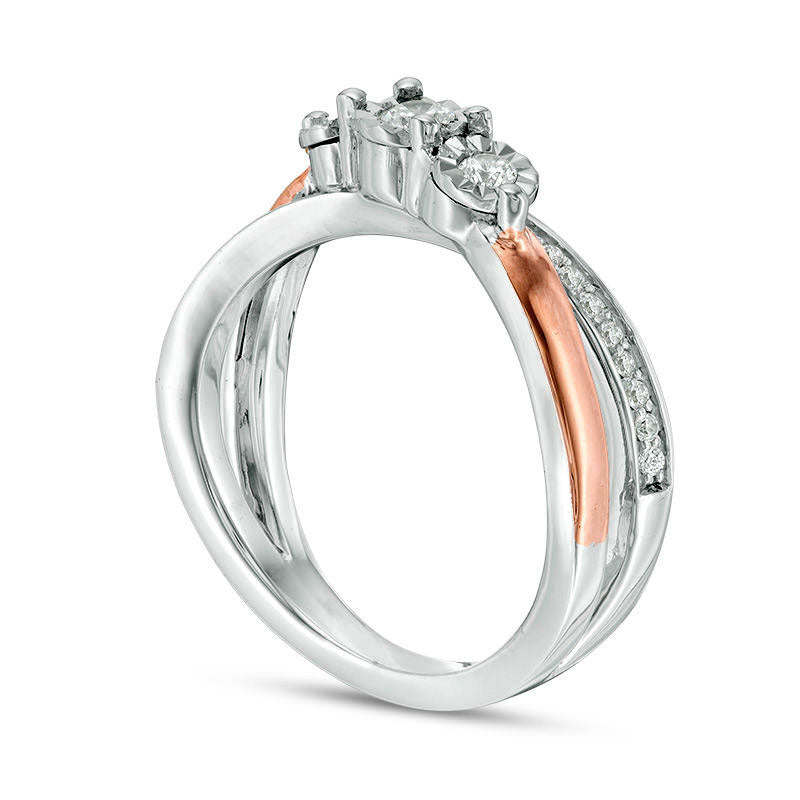 0.33 CT. T.W. Natural Diamond Three Stone Crossover Engagement Ring in Sterling Silver and Solid 10K Rose Gold