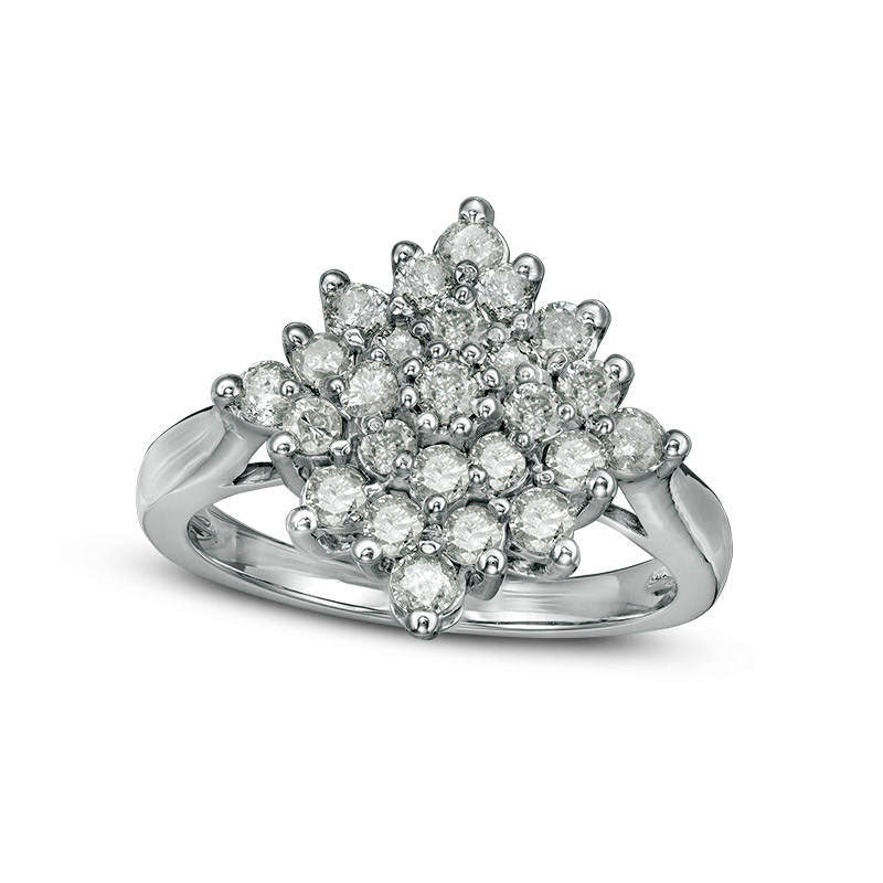 0.88 CT. T.W. Composite Natural Diamond Starburst Engagement Ring in Solid 10K White Gold