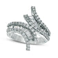 1.33 CT. T.W. Baguette and Round Natural Diamond Bypass Ring in Solid 14K White Gold
