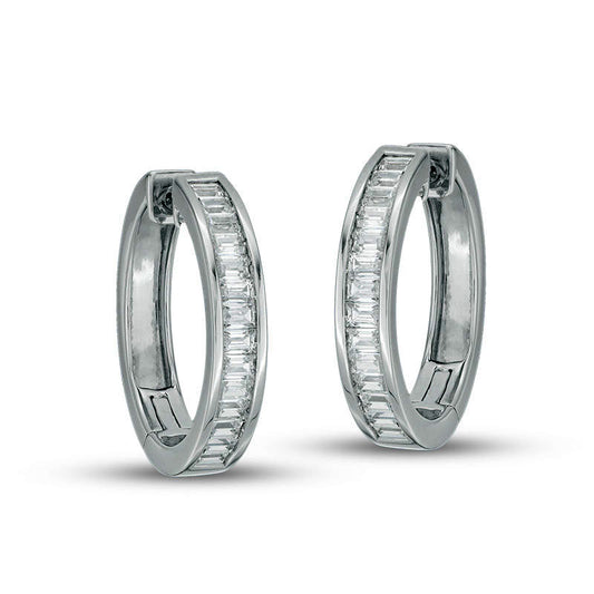 1.5 CT. T.W. Baguette Diamond Hoop Earrings in 14K White Gold