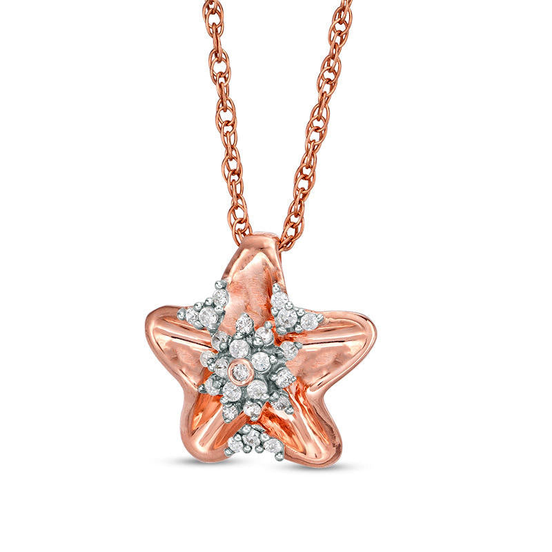 0.1 CT. T.W. Natural Diamond Wavy Star Pendant in 10K Rose Gold