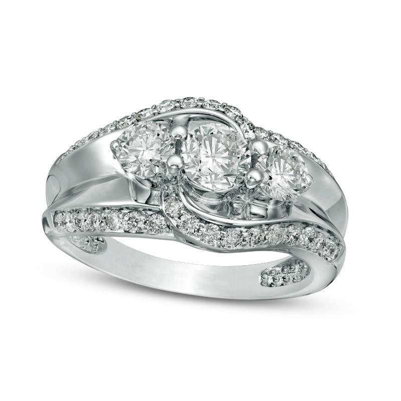 1.5 CT. T.W. Natural Diamond Three Stone Bypass Engagement Ring in Solid 10K White Gold