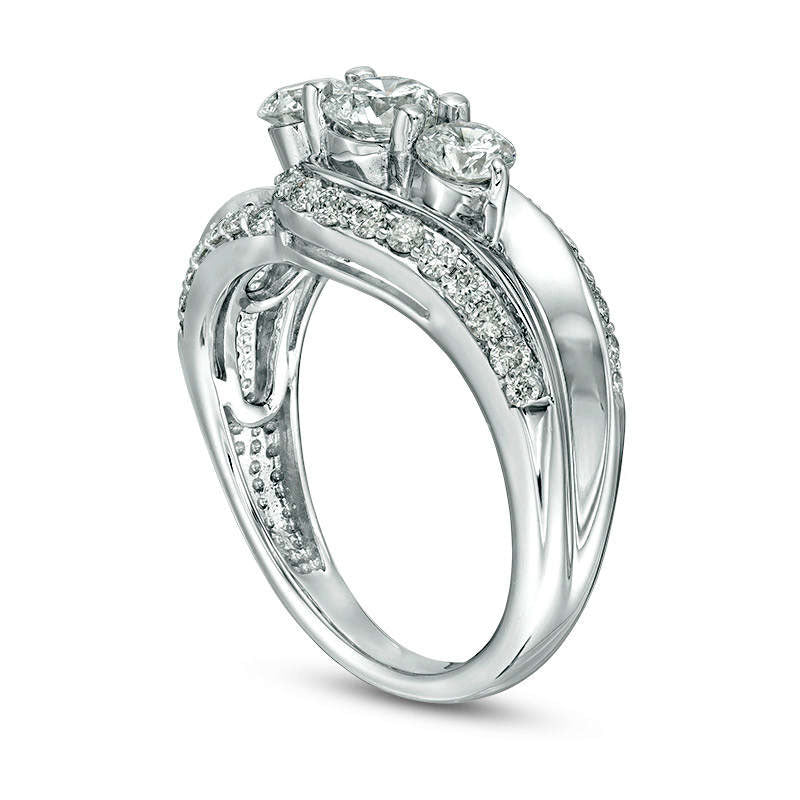 1.5 CT. T.W. Natural Diamond Three Stone Bypass Engagement Ring in Solid 10K White Gold