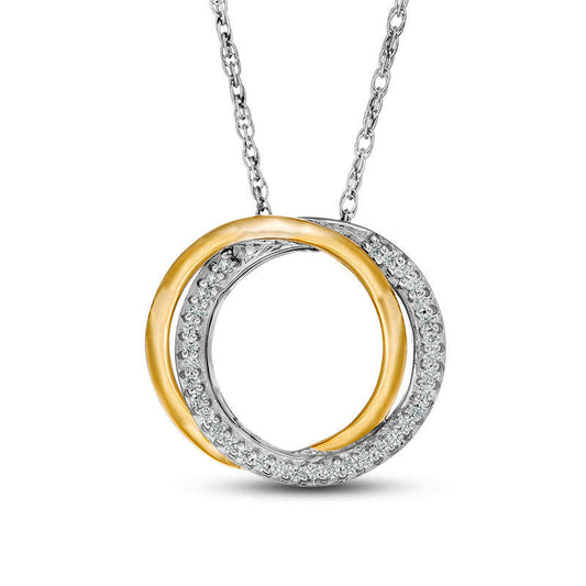 0.1 CT. T.W. Natural Diamond Interlocking Open Circles Pendant in Sterling Silver and 10K Yellow Gold