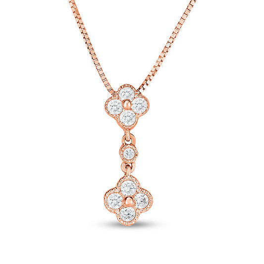 0.2 CT. T.W. Quad Natural Diamond Double Clover Antique Vintage-Style Pendant in 10K Rose Gold