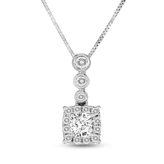 0.5 CT. T.W. Princess-Cut Natural Diamond Frame Antique Vintage-Style Pendant in 10K White Gold