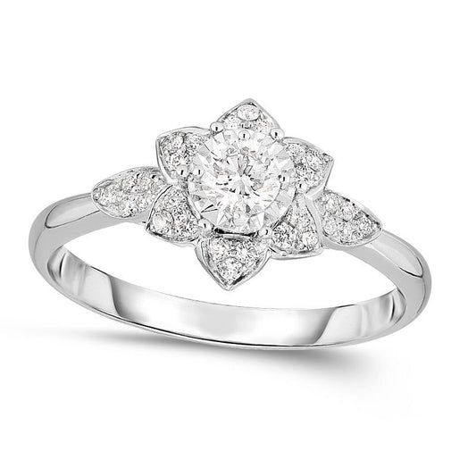 0.25 CT. T.W. Natural Diamond Flower Frame Promise Ring in Solid 10K White Gold