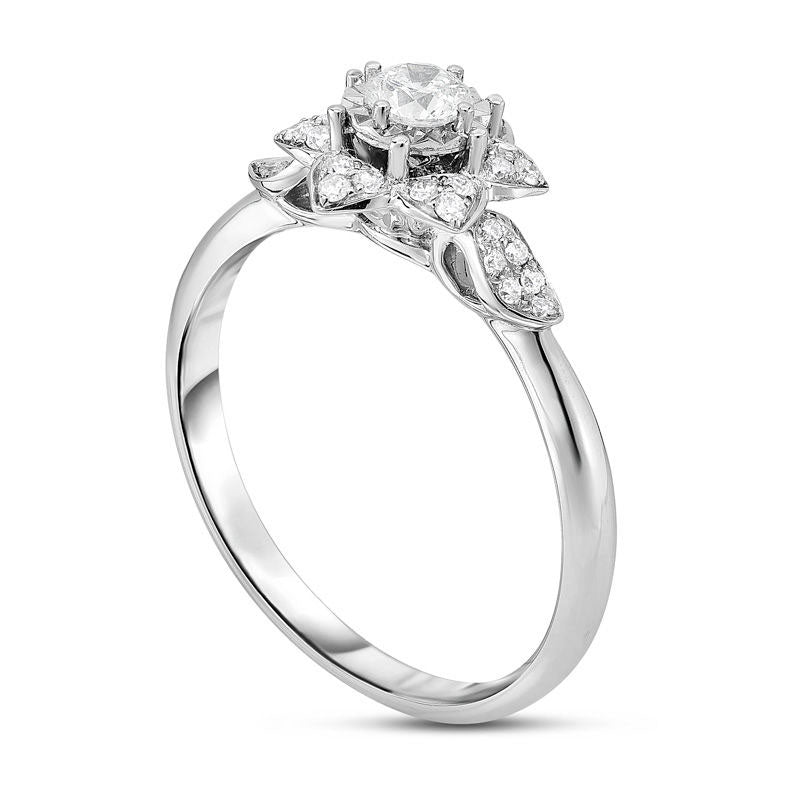 0.25 CT. T.W. Natural Diamond Flower Frame Promise Ring in Solid 10K White Gold