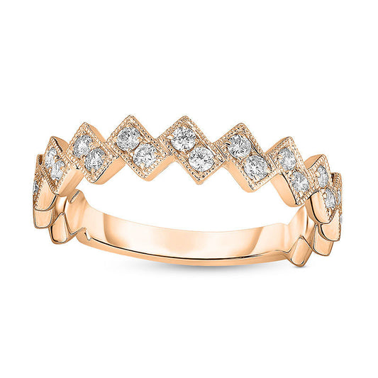 0.25 CT. T.W. Natural Diamond Two-Stone Zig-Zag Antique Vintage-Style Stackable Band in Solid 10K Rose Gold