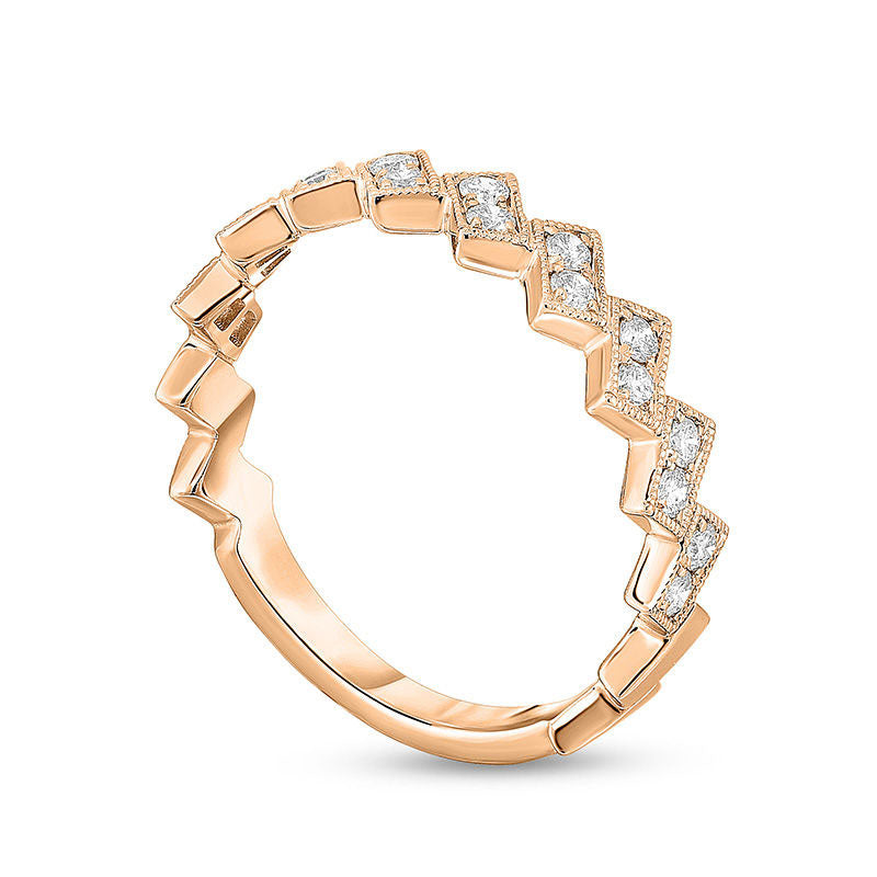 0.25 CT. T.W. Natural Diamond Two-Stone Zig-Zag Antique Vintage-Style Stackable Band in Solid 10K Rose Gold