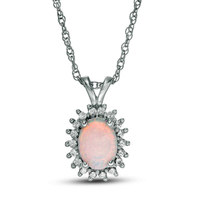 Oval Lab-Created Opal and White Sapphire Starburst Frame Pendant in Sterling Silver