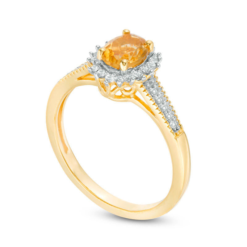 Oval Citrine and Lab-Created White Sapphire Starburst Frame Antique Vintage-Style Ring in Sterling Silver with Solid 14K Gold Plate