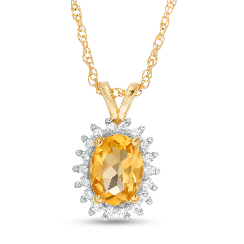 Oval Citrine and Lab-Created White Sapphire Starburst Frame Pendant in Sterling Silver with 14K Gold Plate