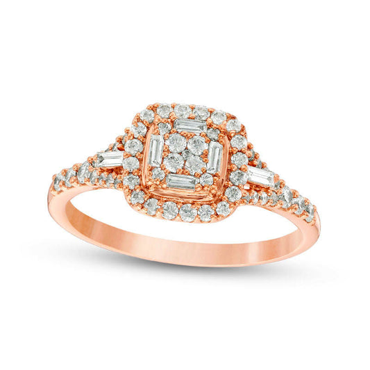 0.50 CT. T.W. Composite Natural Diamond Double Cushion Frame Engagement Ring in Solid 10K Rose Gold