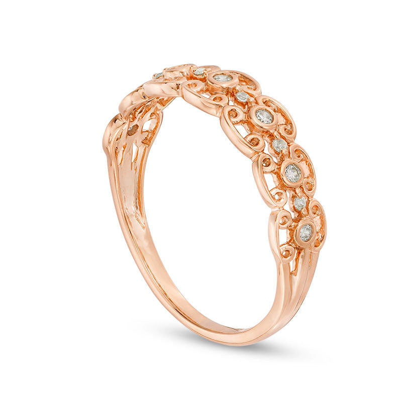 0.10 CT. T.W. Natural Diamond Scroll Stackable Band in Solid 10K Rose Gold