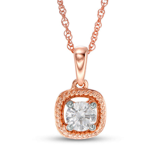 0.2 CT. Natural Clarity Enhanced Solitaire Cushion Twist Frame Pendant in 10K Rose Gold