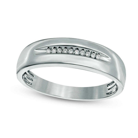 Men's 0.05 CT. T.W. Natural Diamond Ten Stone Wedding Band in Solid 10K White Gold